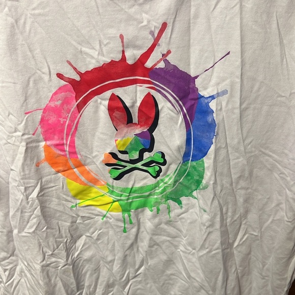 Psycho Bunny Mens Rowson Short Sleeve White T Shirt 4 Rainbow colors Pima Cotton - Picture 6 of 6